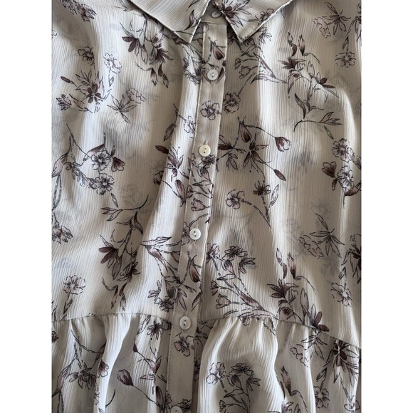 See and Be Seen Ivory Floral Long Sleeve Button Down, High/Low Size Large EUC - Picture 4 of 12